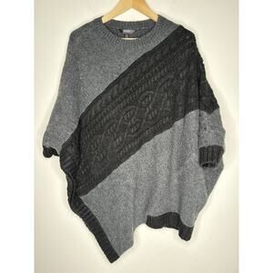 Simply Vera Wang Womens Size S/M Poncho Sweater Pullover Cable Knit Black Gray